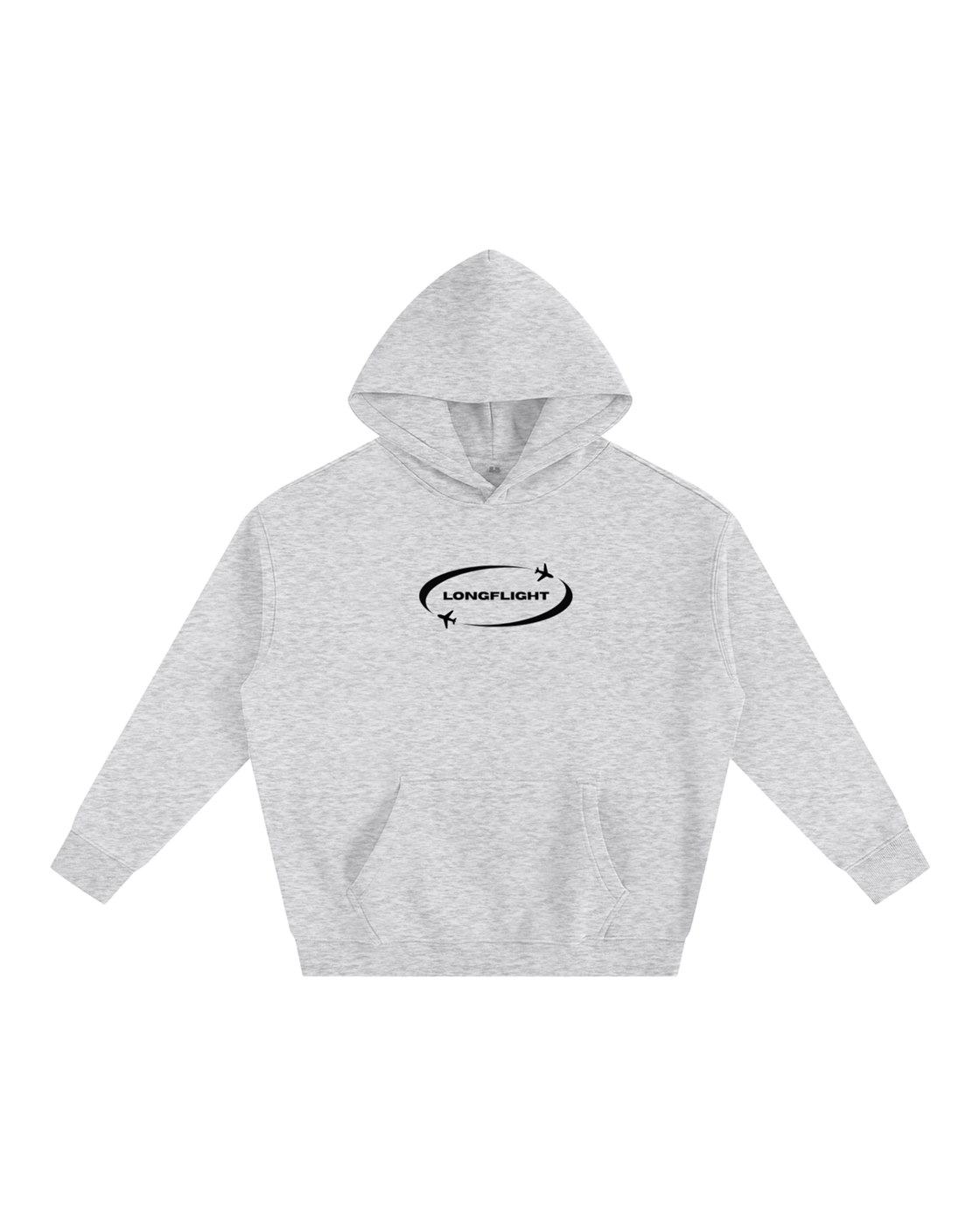 LongFlight Signature Hoodie in heather grey, front with LONGFLIGHT logo